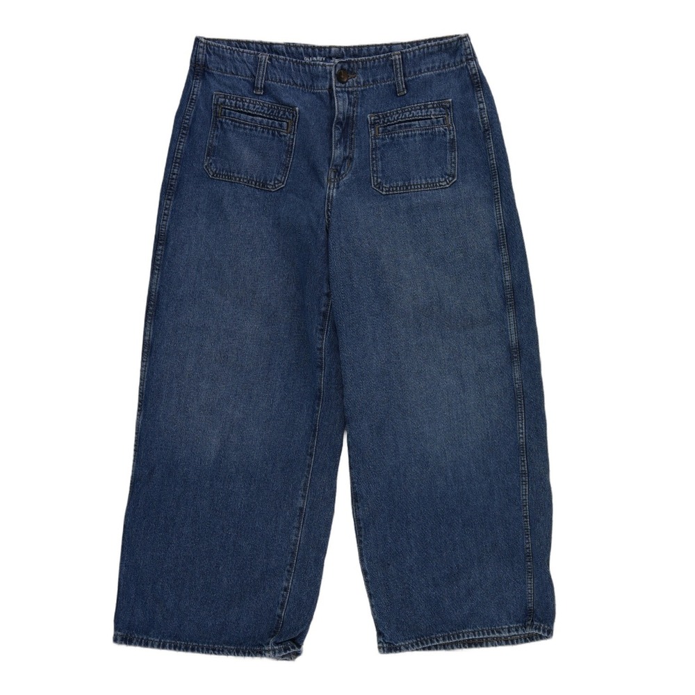Old Navy Jeans Women's Size 12 Petite Blue Wide Leg Baggy Crop High Rise Cotton